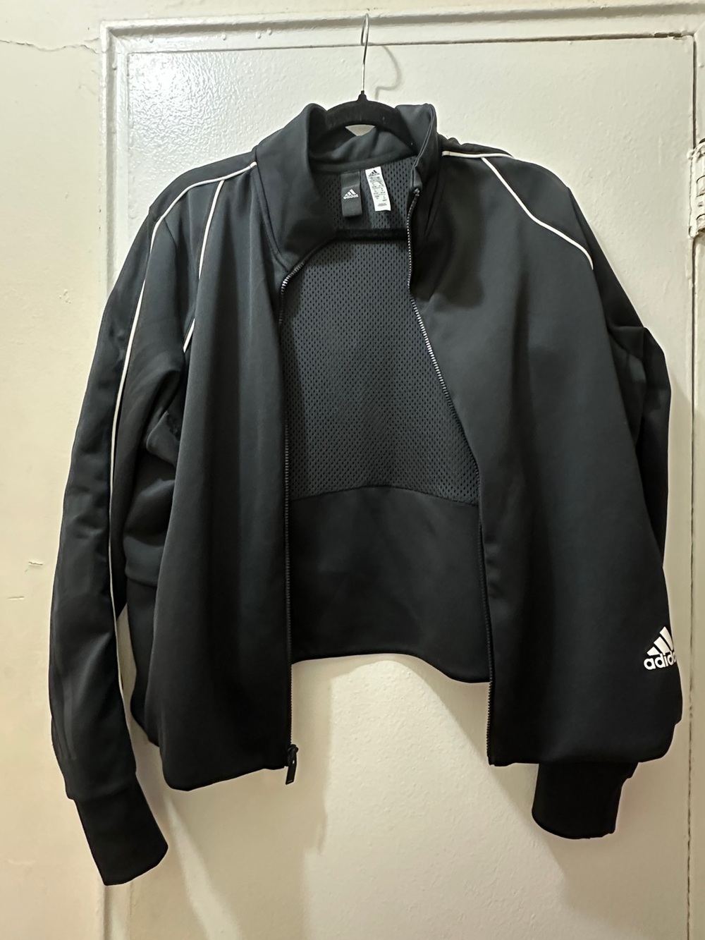 adidas Black Bomber Track Jacket with White Piping